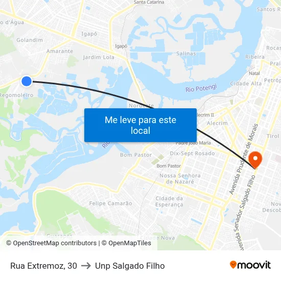 Rua Extremoz, 30 to Unp Salgado Filho map