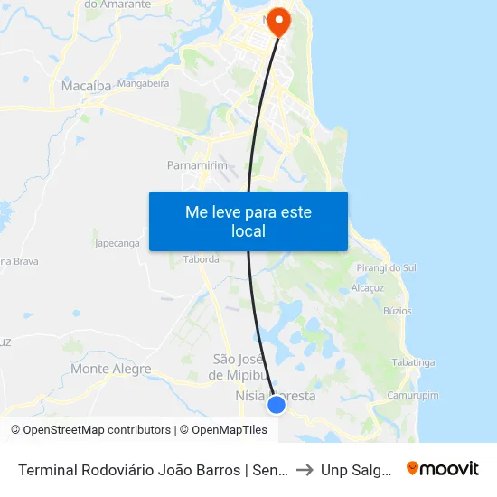 Terminal Rodoviário João Barros | Sentido São José De Mipibu to Unp Salgado Filho map