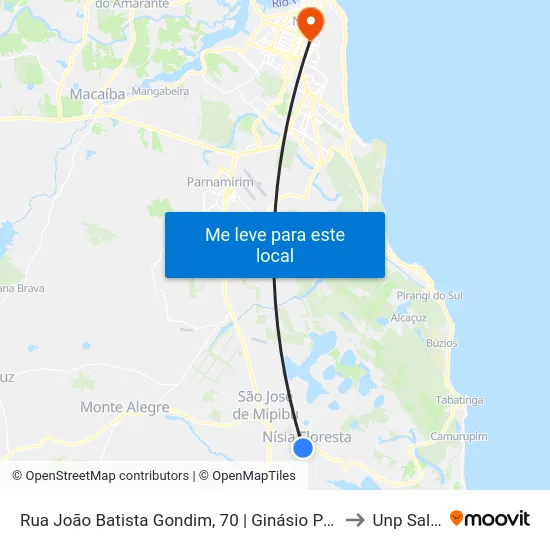 Rua João Batista Gondim, 70 | Ginásio Poliesportivo Agripino Marques De Carvalho to Unp Salgado Filho map