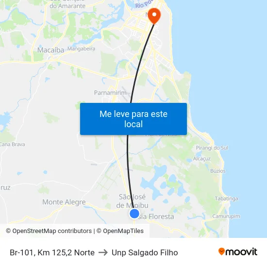 Br-101, Km 125,2 Norte to Unp Salgado Filho map