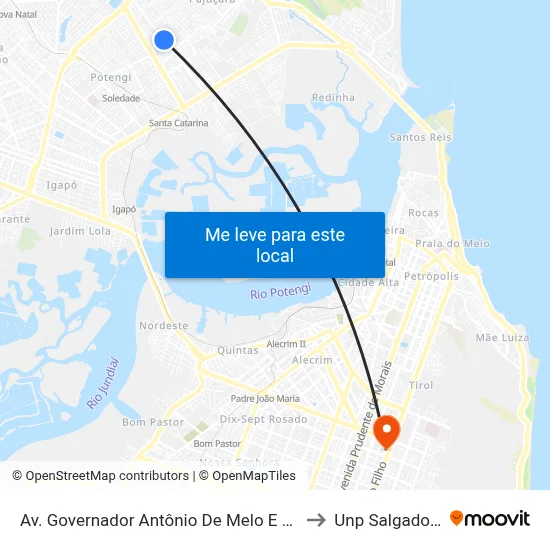 Av. Governador Antônio De Melo E Souza, 2163 to Unp Salgado Filho map