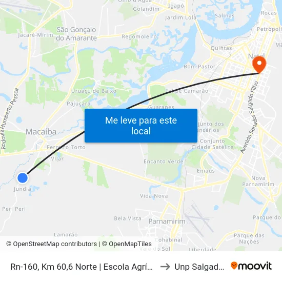 Rn-160, Km 60,6 Norte | Escola Agrícola De Jundiaí to Unp Salgado Filho map