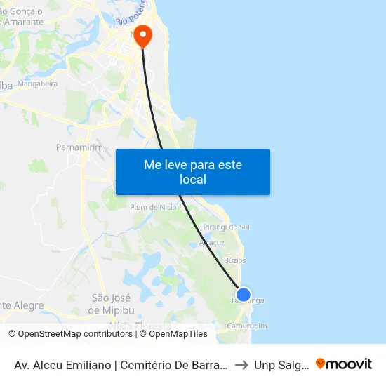 Av. Alceu Emiliano | Cemitério De Barra De Tabatinga - Sentido Barreta to Unp Salgado Filho map