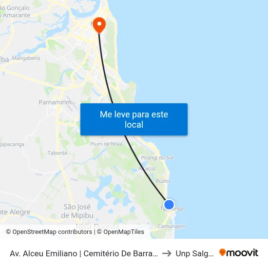 Av. Alceu Emiliano | Cemitério De Barra De Tabatinga - Sentido Natal to Unp Salgado Filho map