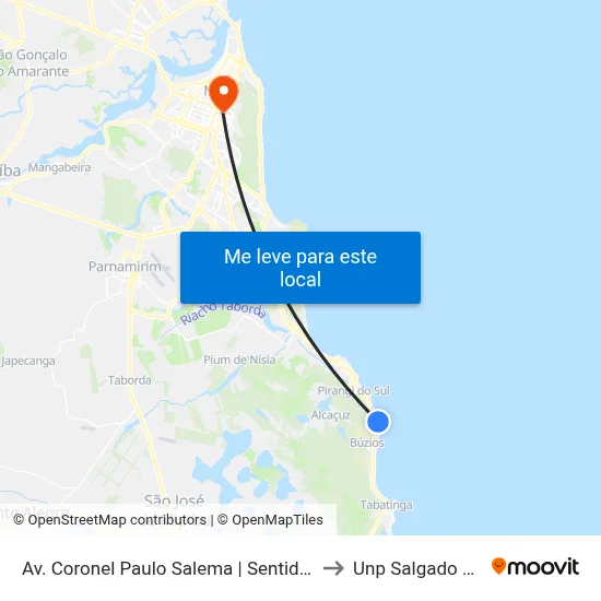 Av. Coronel Paulo Salema | Sentido Natal to Unp Salgado Filho map