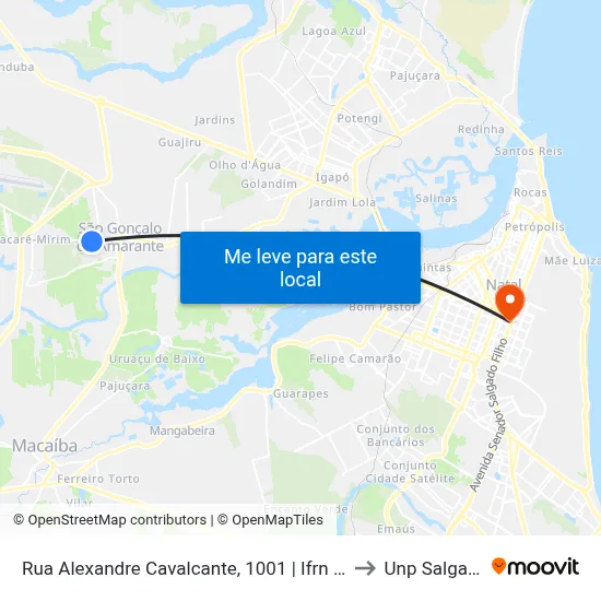 Rua Alexandre Cavalcante, 1001 | Ifrn Campus São Gonçalo to Unp Salgado Filho map
