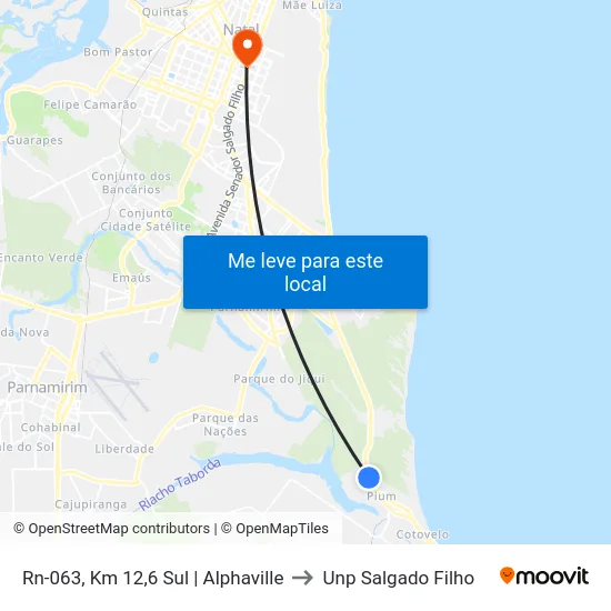 Rn-063, Km 12,6 Sul | Alphaville to Unp Salgado Filho map