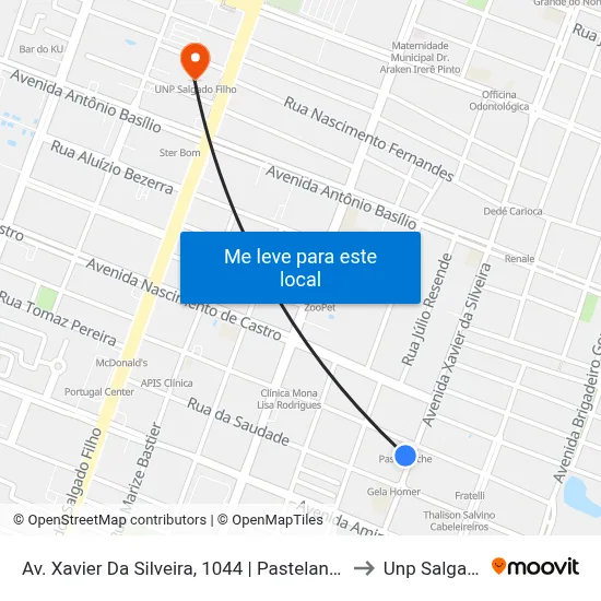 Av. Xavier Da Silveira, 1044 | Pastelanche Nova Descoberta to Unp Salgado Filho map
