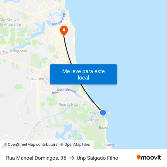Rua Manoel Domingos, 35 to Unp Salgado Filho map