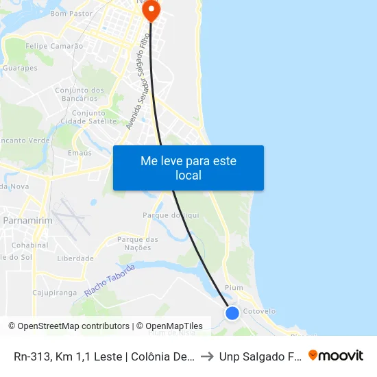 Rn-313, Km 1,1 Leste | Colônia De Pium to Unp Salgado Filho map