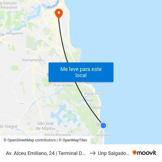 Av. Alceu Emiliano, 24 | Terminal De Tabatinga to Unp Salgado Filho map
