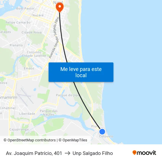 Av. Joaquim Patrício, 401 to Unp Salgado Filho map