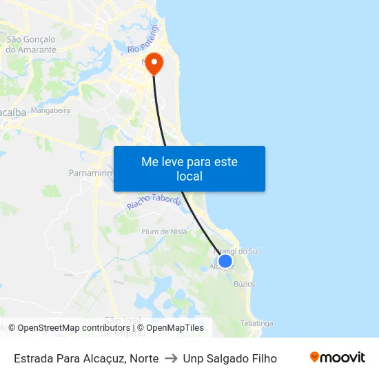 Estrada Para Alcaçuz, Norte to Unp Salgado Filho map