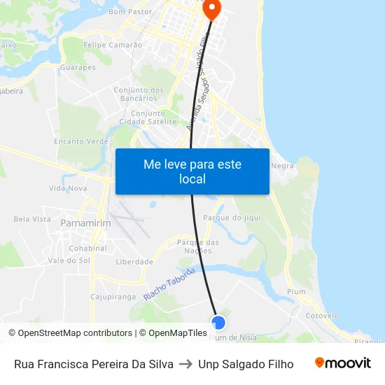 Rua Francisca Pereira Da Silva to Unp Salgado Filho map
