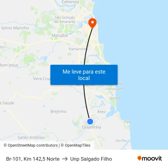 Br-101, Km 142,5 Norte to Unp Salgado Filho map