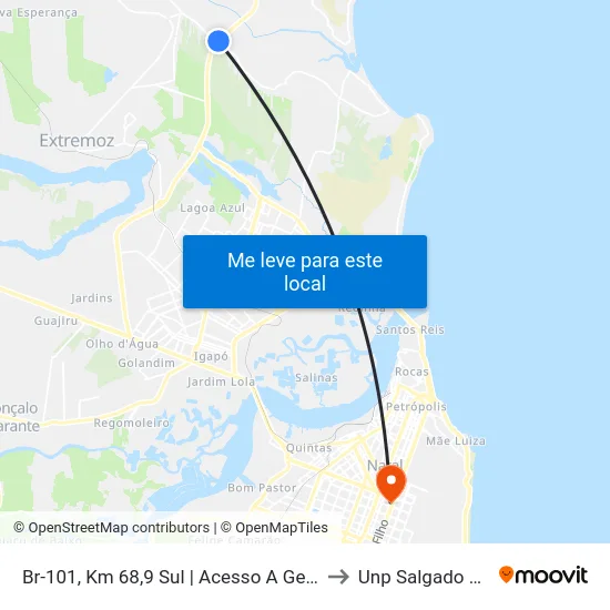 Br-101, Km 68,9 Sul | Acesso A Genipabu to Unp Salgado Filho map