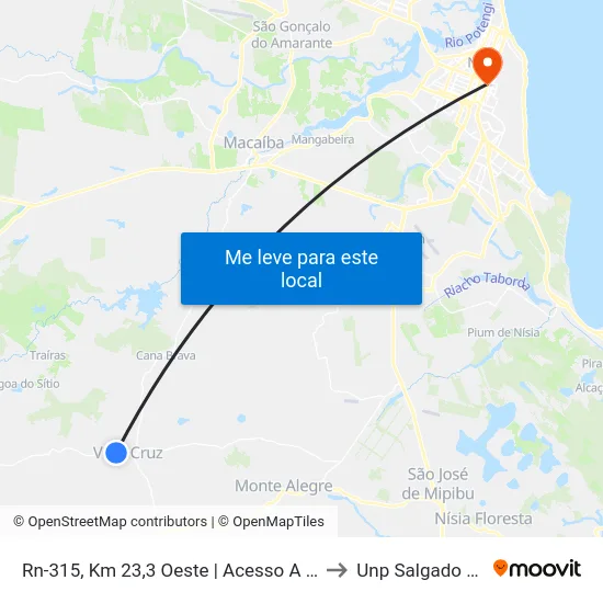 Rn-315, Km 23,3 Oeste | Acesso A Araçá 2 to Unp Salgado Filho map