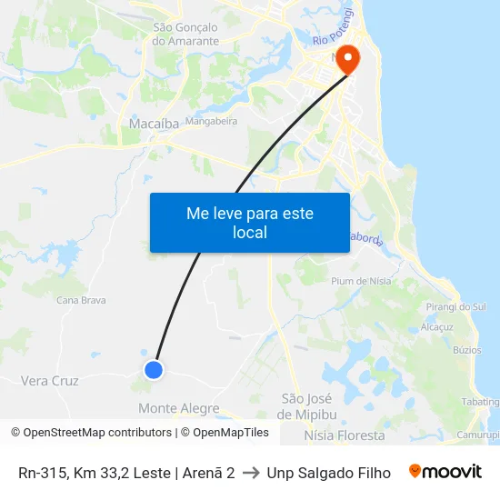 Rn-315, Km 33,2 Leste | Arenã 2 to Unp Salgado Filho map