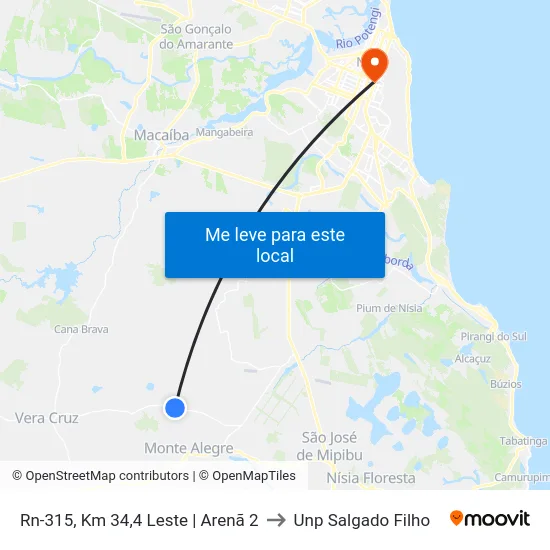 Rn-315, Km 34,4 Leste | Arenã 2 to Unp Salgado Filho map