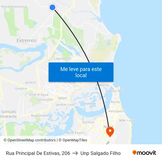 Rua Principal De Estivas, 206 to Unp Salgado Filho map