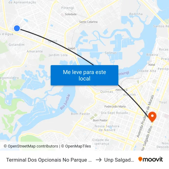 Terminal Dos Opcionais No Parque Dos Coqueiros to Unp Salgado Filho map
