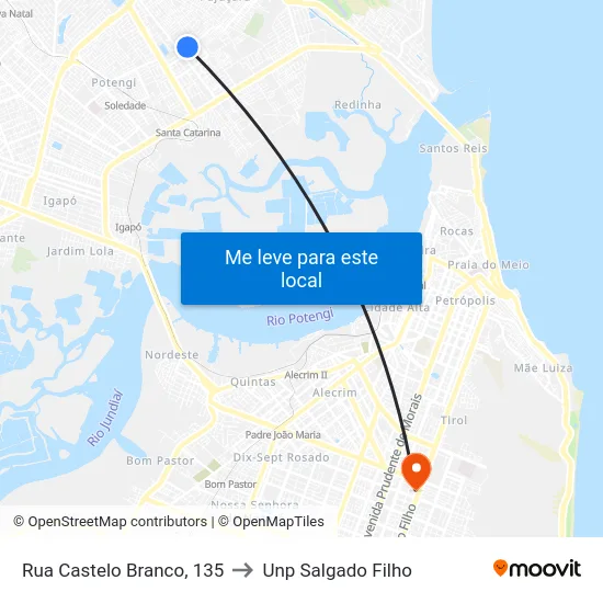 Rua Castelo Branco, 135 to Unp Salgado Filho map