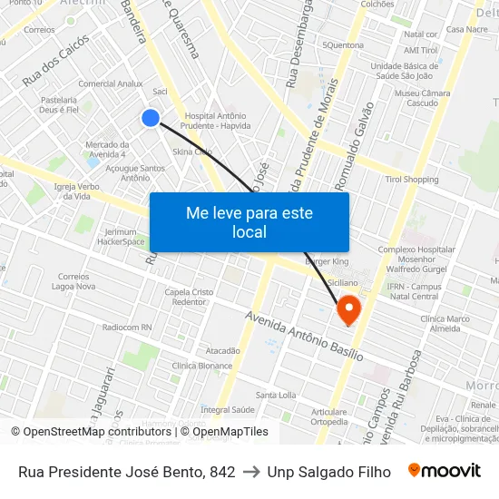 Rua Presidente José Bento, 842 to Unp Salgado Filho map
