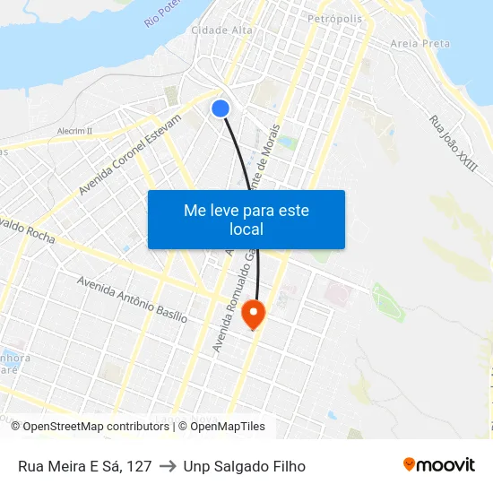 Rua Meira E Sá, 127 to Unp Salgado Filho map