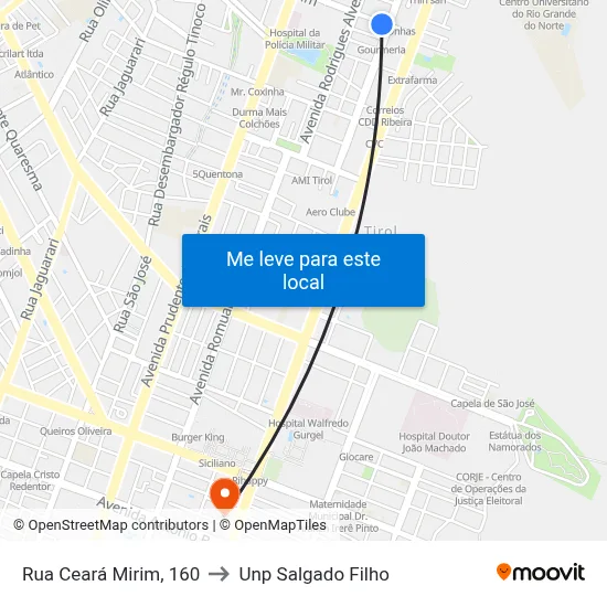 Rua Ceará Mirim, 160 to Unp Salgado Filho map