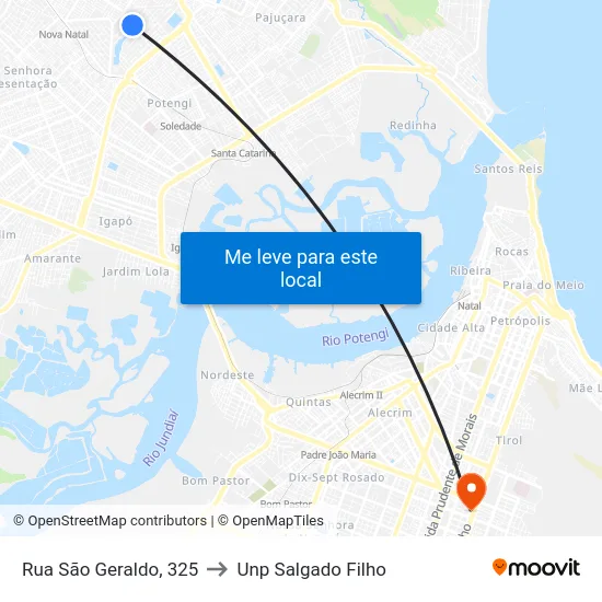 Rua São Geraldo, 325 to Unp Salgado Filho map