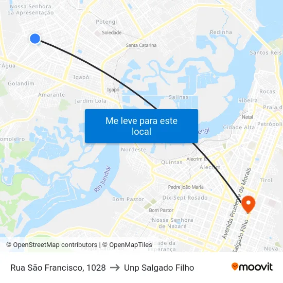 Rua São Francisco, 1028 to Unp Salgado Filho map
