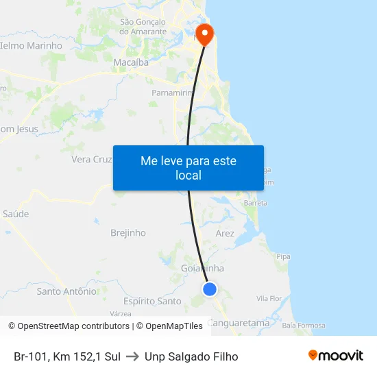 Br-101, Km 152,1 Sul to Unp Salgado Filho map