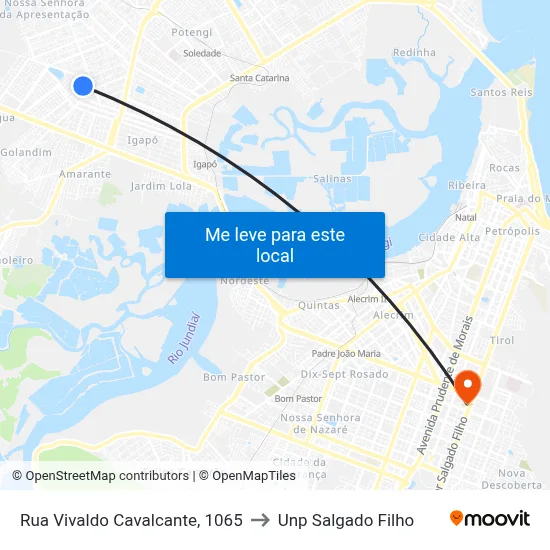 Rua Vivaldo Cavalcante, 1065 to Unp Salgado Filho map