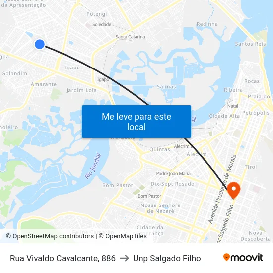 Rua Vivaldo Cavalcante, 886 to Unp Salgado Filho map