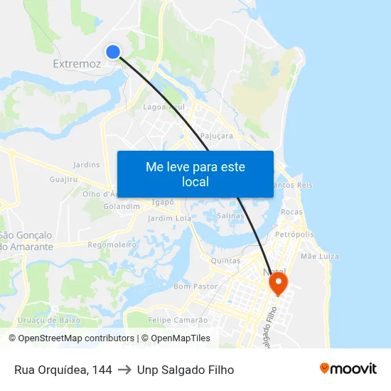 Rua Orquídea, 144 to Unp Salgado Filho map