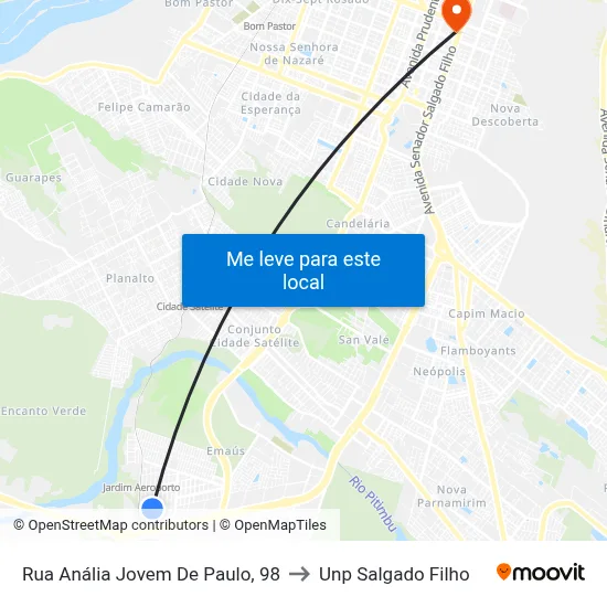 Rua Anália Jovem De Paulo, 98 to Unp Salgado Filho map