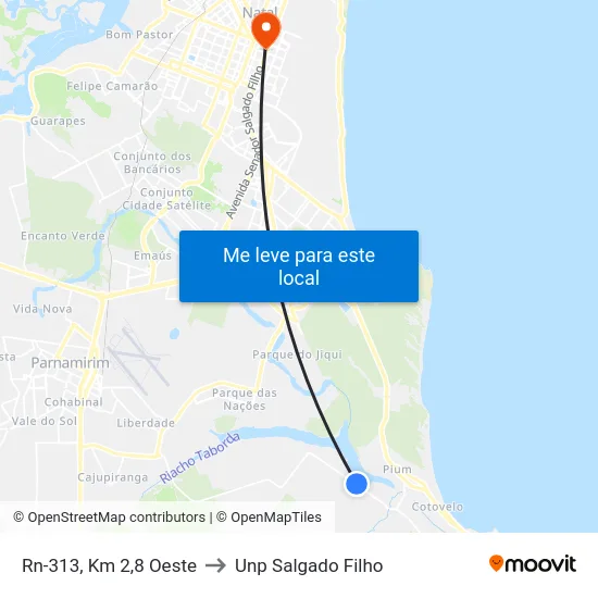 Rn-313, Km 2,8 Oeste to Unp Salgado Filho map