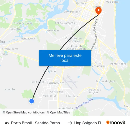 Av. Porto Brasil - Sentido Parnamirim to Unp Salgado Filho map