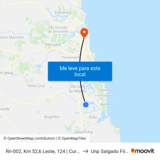 Rn-002, Km 52,6 Leste, 124 | Currais to Unp Salgado Filho map