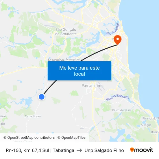 Rn-160, Km 67,4 Sul | Tabatinga to Unp Salgado Filho map