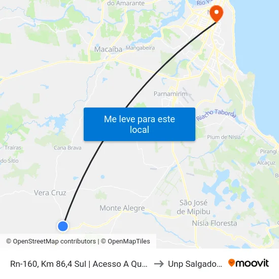 Rn-160, Km 86,4 Sul | Acesso A Quatro Bocas to Unp Salgado Filho map