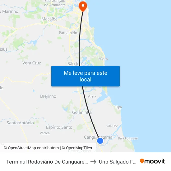 Terminal Rodoviário De Canguaretama to Unp Salgado Filho map
