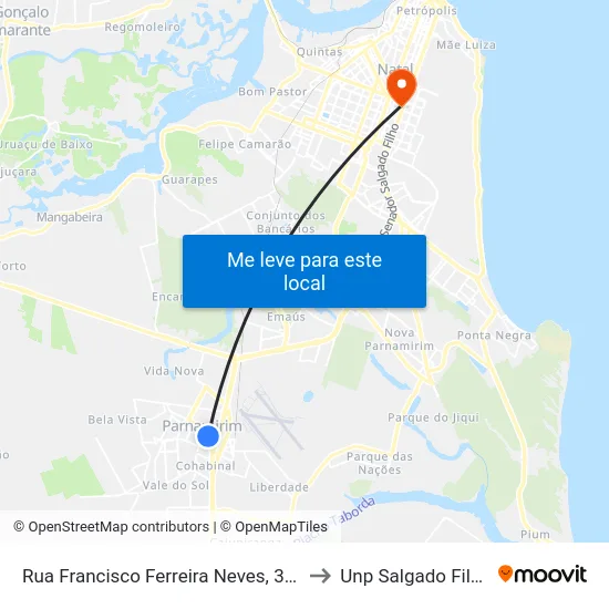Rua Francisco Ferreira Neves, 313 to Unp Salgado Filho map