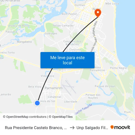 Rua Presidente Castelo Branco, 416 to Unp Salgado Filho map