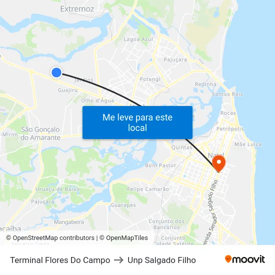 Terminal Flores Do Campo to Unp Salgado Filho map