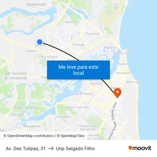 Av. Das Tulipas, 31 to Unp Salgado Filho map