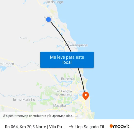 Rn-064, Km 70,5 Norte | Vila Punaú to Unp Salgado Filho map