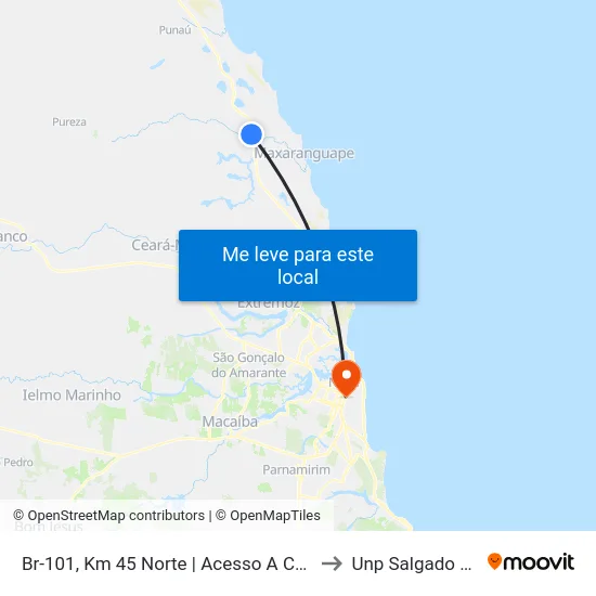 Br-101, Km 45 Norte | Acesso A Caraúbas to Unp Salgado Filho map
