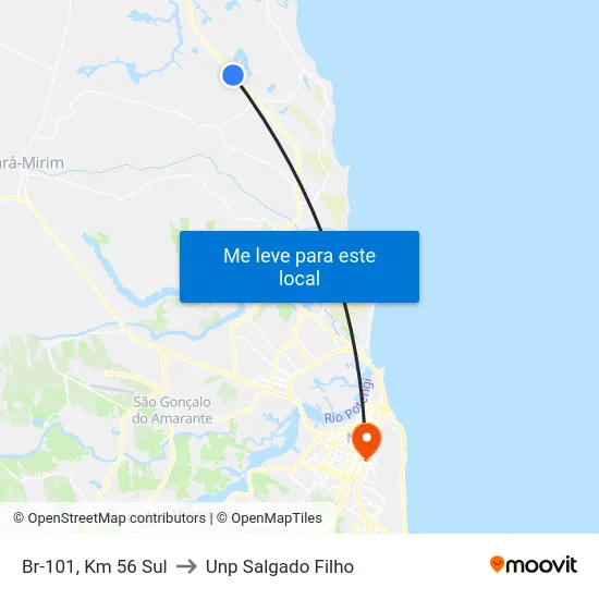 Br-101, Km 56 Sul to Unp Salgado Filho map