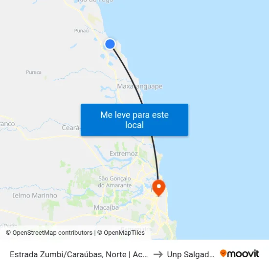 Estrada Zumbi/Caraúbas, Norte | Acesso A Pititinga to Unp Salgado Filho map